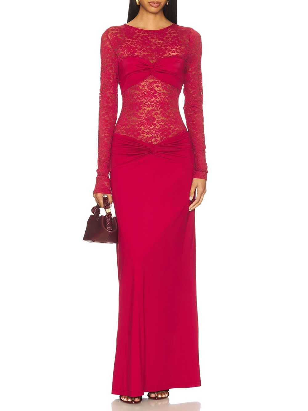 Runaway The Label Larna Lace Long Sleeve Maxi Dress Cherry Red Size L NWT